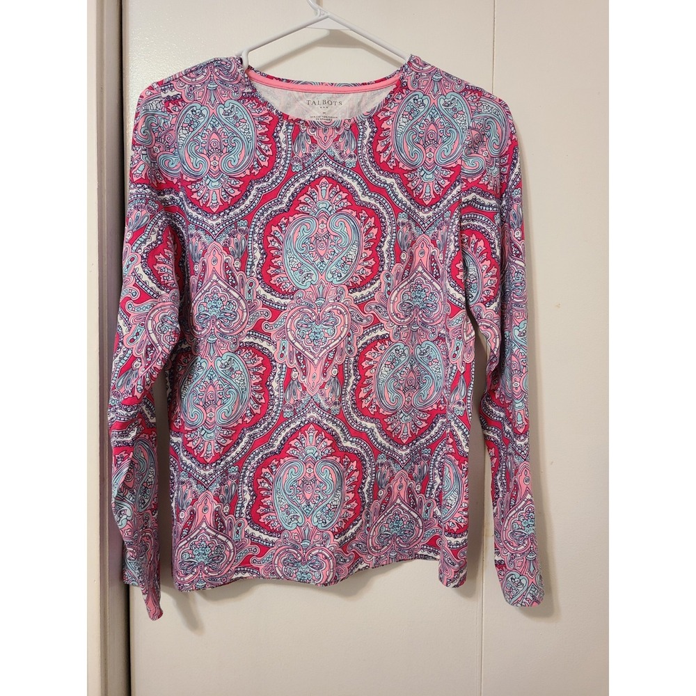 Talbots Crewneck Long Sleeve Tee In A Bright Paisley Pattern. Size Medium